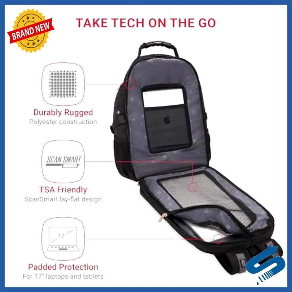 Tech Backpack with ScanSmart Compartment RFID Blocking Multiple Pockets TSA - Picture 2 of 6